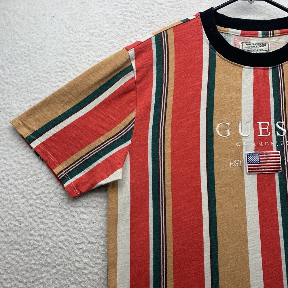 Guess T-Shirt Mens Medium M Travis Scott Vertical Striped Los Angeles Embroidery - Picture 2 of 11